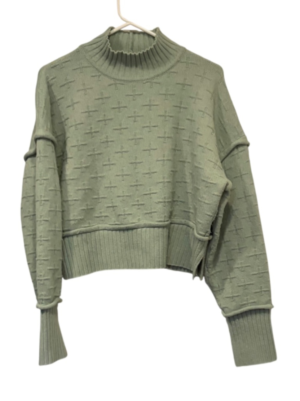 Altar'd State Cropped Knit Textured Cross Pattern Sweater